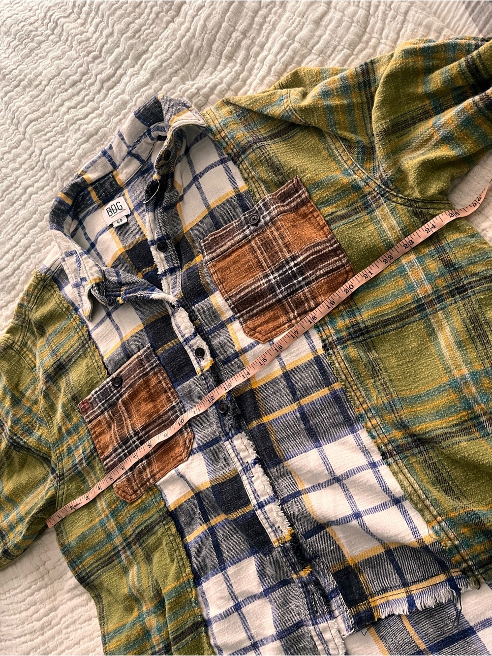 BDG Mixed Plaid Button-Down Shirt Jacket in Olive, Mustard & Brown - Picture 9 of 10